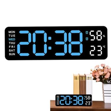 Imagem de Grande relógio de parede digital, relógio digital para parede | Relógio eletrônico LED para parede,Decoração moderna multifuncional para cozinha, sala de estar, despertador de fonte grande, decoração