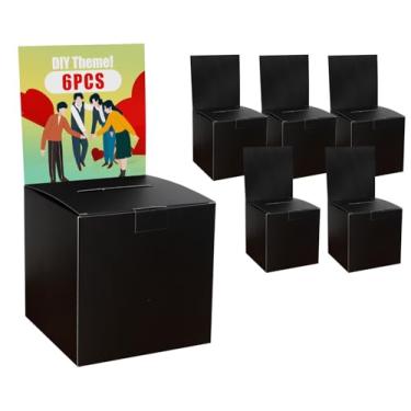Imagem de Uniclife Caixa de votação SAFE Pacote com 6 caixas de sugestão de sorteio caixas de doação para arrecadação de fundos caixas de papelão pretas com cabeçalho removível para cartões de votação de