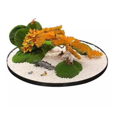 Imagem de Decoração de Mesa Mesa de jantar do hotel grande mesa giratória redonda simulada bonsai decoração de paisagem bonsai chinês decoração de paisagem Mesa Redonda com Paisagem Simulada(100cm)
