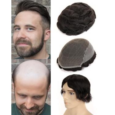 Imagem de BEEOS Peruca De Renda Hd Skinlike Real Para Homens, 20X25 Cm, Nós Descoloridos, Peça Masculina, Frente Com Pele Fina, Costas E Laterais, Densidade 130% Q6#2, Castanho Escuro