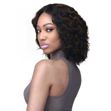 Imagem de ManeMajesty Destaques Curly Wave Lace Front Wig Use E Vá Perucas Sem Cola Cabelo Humano Pré-Depilado Corte Ondulado Molhado Densidade 180% Parte T Ombre (Fs1B/30,12 Polegadas)