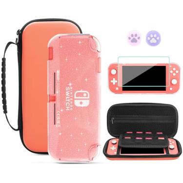 Imagem de GLDRAM Estojo De Transporte Rosa Para Nintendo Switch Lite, Viagem Portátil Com 8 Compartimentos Cartões Jogo, Kit Acessórios 4 Em 1, Capa Protetora Tpu Transparente Glitter, Protetor Tela E 2 Prote