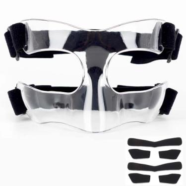 Imagem de Fenduoer Protetor Nasal Para Esportes, Nariz Quebrado, Máscara Facial Ajustável Com Enchimento De Espuma Homens E Mulheres, Adultos, Basquete, Beisebol, Futebol Americano, Softball (Meia Face Transp