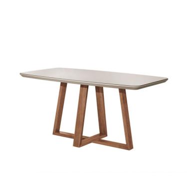 Imagem de Mesa de Jantar Retangular com Tampo de Vidro Off White Bennett Natural 160 cm