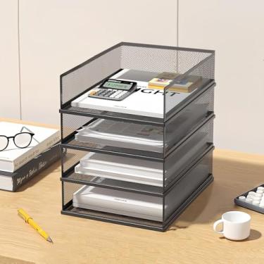 Imagem de Organizador de arquivos de mesa de malha A3, bandeja de papel empilhável, classificador de documentos de mesa, armazenamento de arquivos, organizador de bandeja de papel de 3/4/5 camadas, acessórios