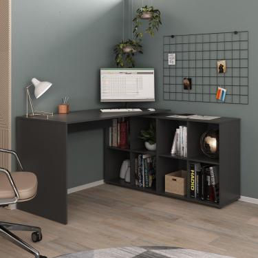 Imagem de Escrivaninha Em L Mesa Office 8 Nichos Nero Ii Preto