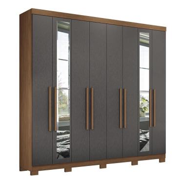 Imagem de Guarda Roupa Casal Master New 8.4 8 Portas Jatobá-grafite Com Espelho E Pés - Santos Andirá Jatobá-grafite