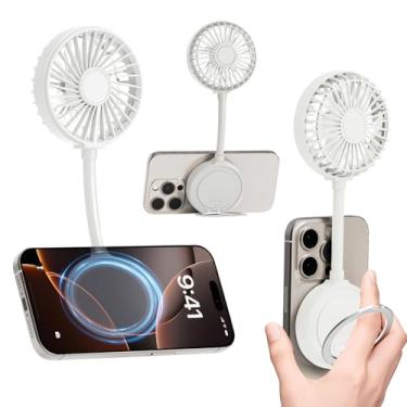Imagem de Beszeith Ventilador magnético de telefone, mini ventilador pessoal portátil recarregável com suporte de anel ventilador de mesa pequeno USB para iPhone 16/15/14/13 Pro Max, capa Mag-Safe e todos os