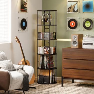 Imagem de APPOLYN Estante rotativa de 5 camadas, estante de canto giratório com tela 360, estante de metal para sala de estar, escritório, quarto, preta