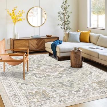 Imagem de Tapete lavável 12 x 20 | Tapete antiderrapante para sala de estar, quartos, sala de jantar | Área de carpete de flanela ultramacia com suporte de borracha (marfim, 12 x 20)