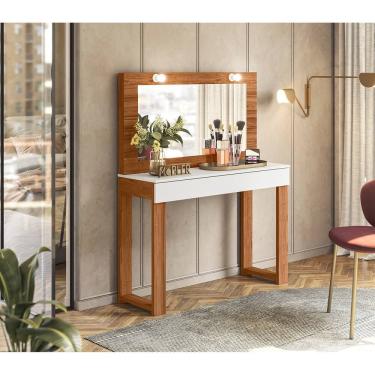 Imagem de Escrivaninha Penteadeira Gala com 1 Gaveta Marrom/Branco - Mobler