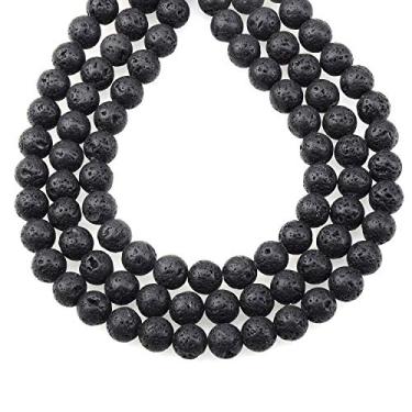 Imagem de LPBeads 80 peças de contas soltas de pedra vulcânica natural polida de 10 mm com cordão elástico para fazer joias