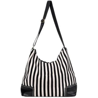 Imagem de F-color Bolsa transversal de lona com bolsos – 5 bolsos diários grande capacidade Hobo Tote Bag para mulheres, bolsa de ombro para viagens, compras, encontros, academia, trabalho, essenciais, marfim,