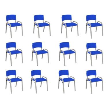 Imagem de Kit 12 Cadeiras Infantil Iso, Escola, Base Cinza- Azul