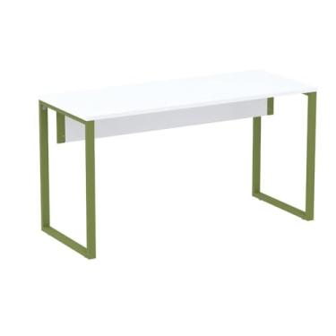 Imagem de Mesa Escritório P25 Tub Pandin 150 cm (larg) x 70 cm (prof) Tampo Mdp Branco Pé Aço Tubular Verde