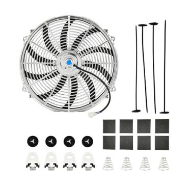 Imagem de Ventilador Elétrico Push Pull de 40,6 cm Cromado Slim Ventilador de Refrigeração Universal Alto Desempenho 12V 120W Motor com Kit de Montagem do Ventilador