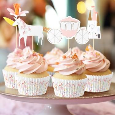 Imagem de Humyoun 48 Pcs/24 Sets Unicorn Princess Cupcake Toppers Kit Includes 24 Cupcake Toppers and 24 Floral Cake Cup Unicorn Theme Party Supplies for Birthday Wedding Princess Theme Party Baby Showers