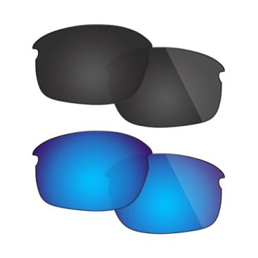 Imagem de Lentes de substituição polarizadas antiágua salgada Fiskr para óculos de sol Oakley Flak Jacket 2 pares embalados, Esportivo, Stealth Black & Ice Blue, 0