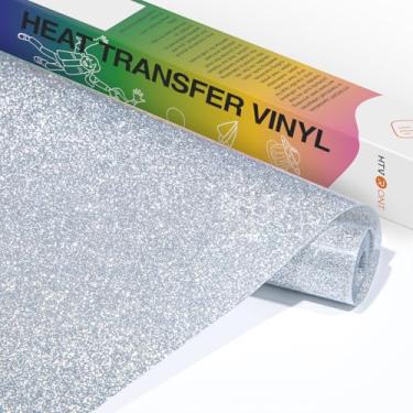 Imagem de HTVRONT Vinil HTV com glitter prata - 25,4 cm x 1,5 m prata glitter ferro em vinil para todas as máquinas de corte, rolo de vinil de transferência de calor com glitter para sublimação - fácil de