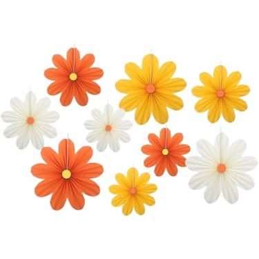 Imagem de 9 peças de decorações de flores de papel de festa rosa, enfeites de flores quentes, enfeites de pendurar papel floral decoração de pano de fundo para casamentos, chás de bebê, aniversários e festas