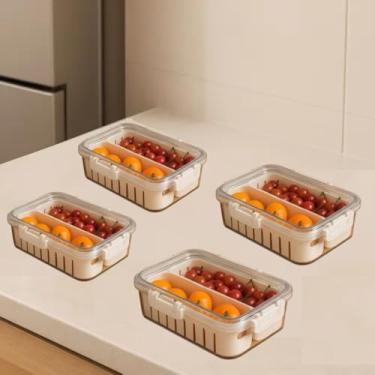 Imagem de Kit Potes Organizadores Geladeira Com Divisórias Removíveis Empilháveis | Plástico Transparente Multiuso (4 potes de duas divisórias)