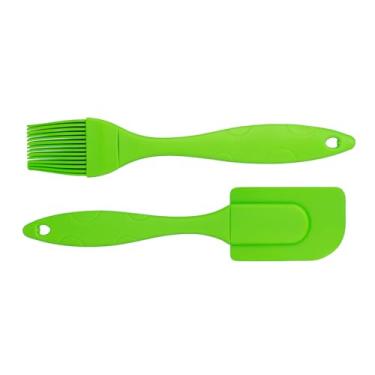 Imagem de Kit Espátula e Pincel de Silicone Cabo Poliuretano Confeitaria Cozinha Bolo Torta Cores Selecionáveis 200 Graus (Verde)