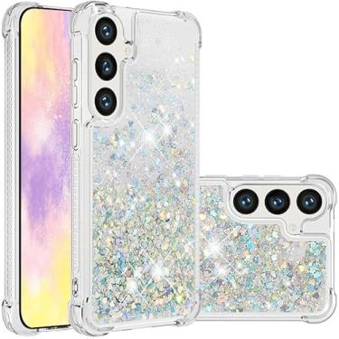 Imagem de Capa para Samsung Galaxy S23 transparente com glitter fluido líquido à prova de choque TPU feminino capa de proteção feminina para Samsung S23 5G (prata)
