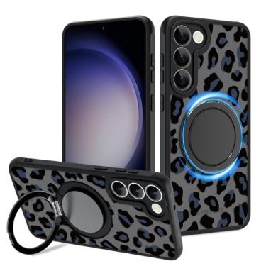 Imagem de Fiyart Capa projetada para Samsung Galaxy S23, suporte de anel, amortecedor, magnético, compatível com proteção de lente de câmera MagSafe para mulheres e homens, estampa de guepardo, 6,1 polegadas