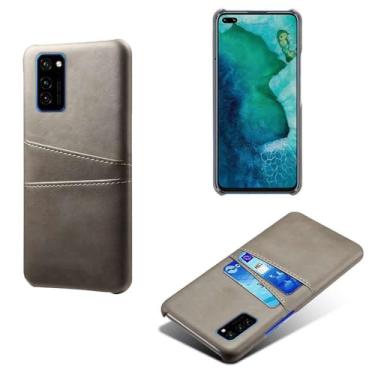 Imagem de Capas Compatível com Huawei Honor V30 Pro,Caso de couro PU-Tampa de telefone a prova de choque com 2 slots de cartão,Proteção anti-impressão digital e anti-gota-Grey