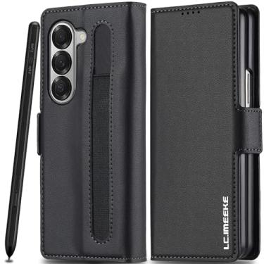Imagem de Capa de couro para Galaxy Z Fold 6 [com suporte para caneta S], compartimento para cartão com bloqueio de RFID, suporte, capa protetora magnética para celular Samsung Galaxy Z Fold 6 5G, capa de couro