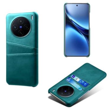 Imagem de Capas Compatível com VIVO X200 5G,Caso de couro PU-Tampa de telefone a prova de choque com 2 slots de cartão,Proteção anti-impressão digital e anti-gota-Green