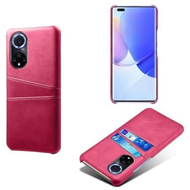 Imagem de Capas Compatível com Honor 50,Caso de couro PU-Tampa de telefone a prova de choque com 2 slots de cartão,Proteção anti-impressão digital e anti-gota-Rose Red