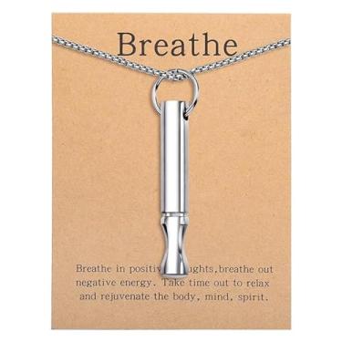 Imagem de ENFANTRY Colar de respiração Mindfulness Anxiety colar de respiração Teel inoxidável pingente de alívio de estresse meditação alívio de ansiedade presentes para mulheres e homens (colar de respiração