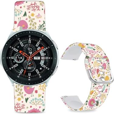 Imagem de Sjiangqiao Pulseiras estampadas com padrão compatível com Samsung Galaxy Watch de 46 mm/Watch 3 de 45 mm/Gear S3 Frontier/Classic/Pebble Time/V de silicone de 22 mm para homens e mulheres (pássaro