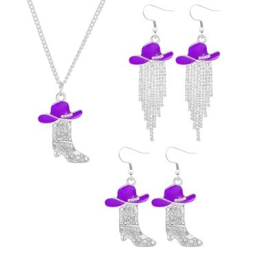 Imagem de Dreuyet Botas ocidentais de strass chapéus brincos colar botas brilhantes chapéu pingente vaqueira colar cowboy baile concertos roupas rodeio conjunto de joias country para mulheres, Middle, Strass