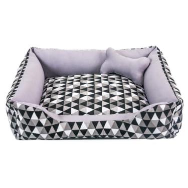 Imagem de cama pet lavavel luxo cama para cachorro grande (G) caminha de cachorro fundo impermeal + ossinho (Geométrico Preto/Cinza (G))