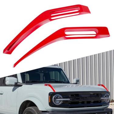 Imagem de Partuto Capa de dobradiça do capô do motor para Ford Bronco 2021 2022 2023 2024 capa de guarnição de mira dianteira para capô alças de liberação lateral decoração biséis guarnição ABS vermelho