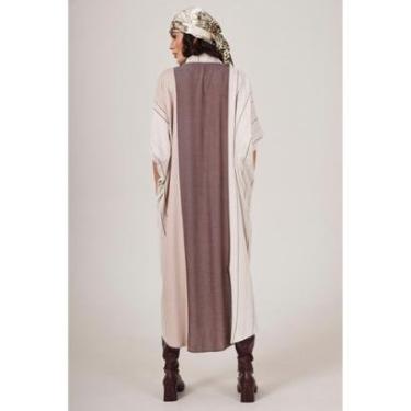 Imagem de Chemise Longo Listrado Bege E Marrom Yacamim L4-Feminino