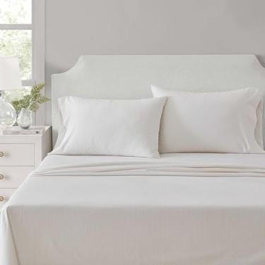 Imagem de Martha Stewart - Conjunto de lençóis de solteiro, frescos e personalizados com um toque leve de algodão percal naturalmente suave - Lençóis de cama com fronha e lençol de elástico combinando (branco