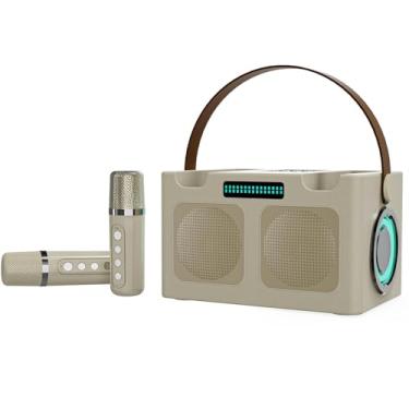 Imagem de Máquina de karaokê com 4 alto-falantes: luzes LED dinâmicas sincronizadas com música + som sem distorção de 360°, conexão de 10 m, 4 horas de canto - ideal para festas/salas de aula/conferências