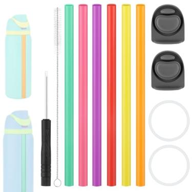 Imagem de Kit de Reposição para Garrafa Owala FreeSip 24oz 32oz, Inclui 2 Tampas de Reposição 2 Anéis Vedação 6 Canudos 1 Chave Fenda & 1 Escova Limpeza (Cinza)