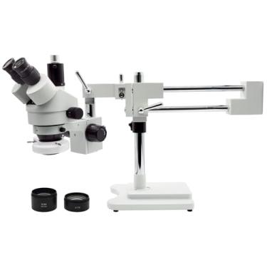 Imagem de ZTEEERS Microscópio Estéreo Profissional Trinocular Com Zoom, Ampliação De 3,5X A 90X Oculares Wf10X, Objetiva 0,7X 4,5X E Lente Auxiliar 0,5X 2,0X, Suporte Braço Duplo, Anel Luz Led 56S