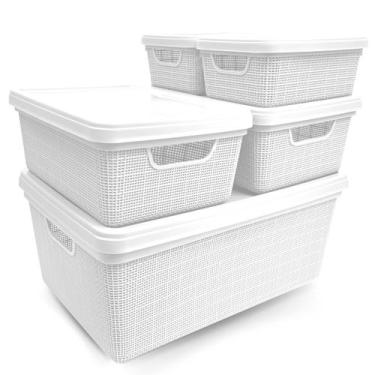 Imagem de Kit 5 Caixas Organizadoras Cesto Tampa Multiuso 1,8l 5l 15l Resistente