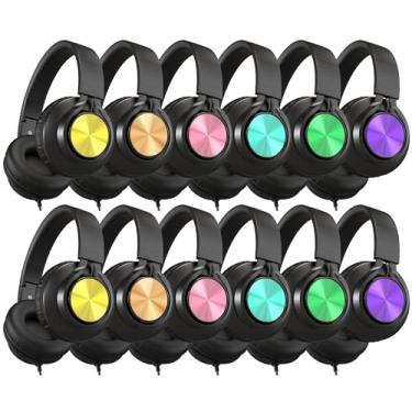 Imagem de AILIHEN Fones de ouvido para sala de aula a granel pacote com 12 – fones de ouvido infantis para escola K-12 e professores, fone de ouvido dobrável com fio com microfone e conector de 3,5 mm para