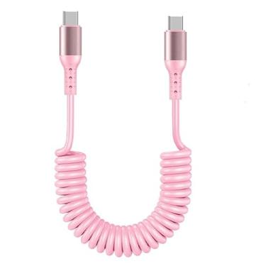 Imagem de MEDIOPPTEK Cabo USB C para USB C 0,9 m, 1 pacote, cabo enrolado para carro, cabo retrátil tipo C curto para telefone 16 15 Pro Max, S24 S23, Moto G8, Pixel, cabo Carplay para Android Auto (rosa)