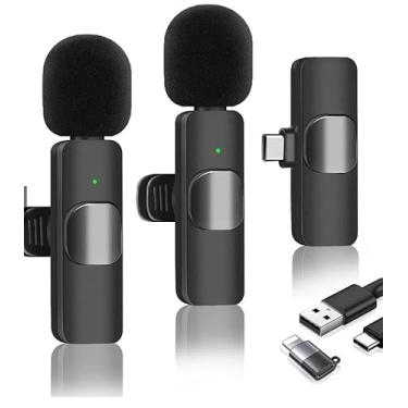 Imagem de Microfone de Lapela Sem Fio Bluetooth Kit 2 Microfonones Abafamento de Ruído Até 10 Horas Tempo de Trabalho Compatível com Camera, iPhone, Android, PC - Conexão Android e USB-C - Linha AGold Premium