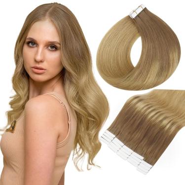 Imagem de Fita adesiva em extensões de cabelo Full Shine Brazilian Remy Hair de 18 polegadas