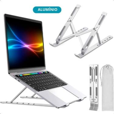 Imagem de Suporte Notebook Dobrável Prateado Aço Articulado Ergonômico - FAZA