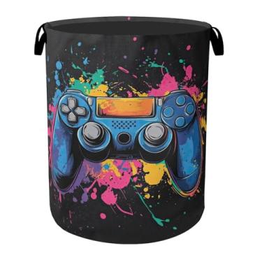 Imagem de Gamers Controller Cesta de roupa suja dobrável de lona com alças – Organizador de brinquedos, resistente para casa, quarto, dormitório, banheiro