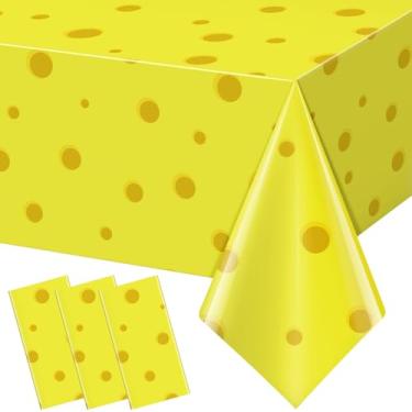 Imagem de Denwiller 3 peças de toalhas de mesa amarelas de desenho animado de plástico, toalhas de mesa amarelas de desenho animado descartáveis, toalhas de mesa para festa de aniversário para meninos e meninas